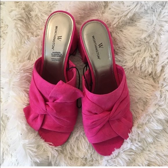 🆕{worthington} Pink Bow Heeled Mules - Picture 4 of 7